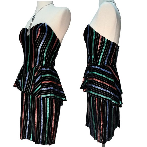 Metallic striped strapless velvet dress - Picture 3 of 5